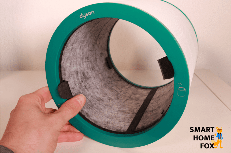 Угольный фильтр очистителя воздуха Dyson Pure Cool Me расположен внутри круглого комбинированного фильтра.